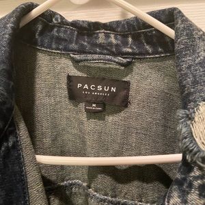 PACSUN Ripped Dark Wash Denim Jacket
